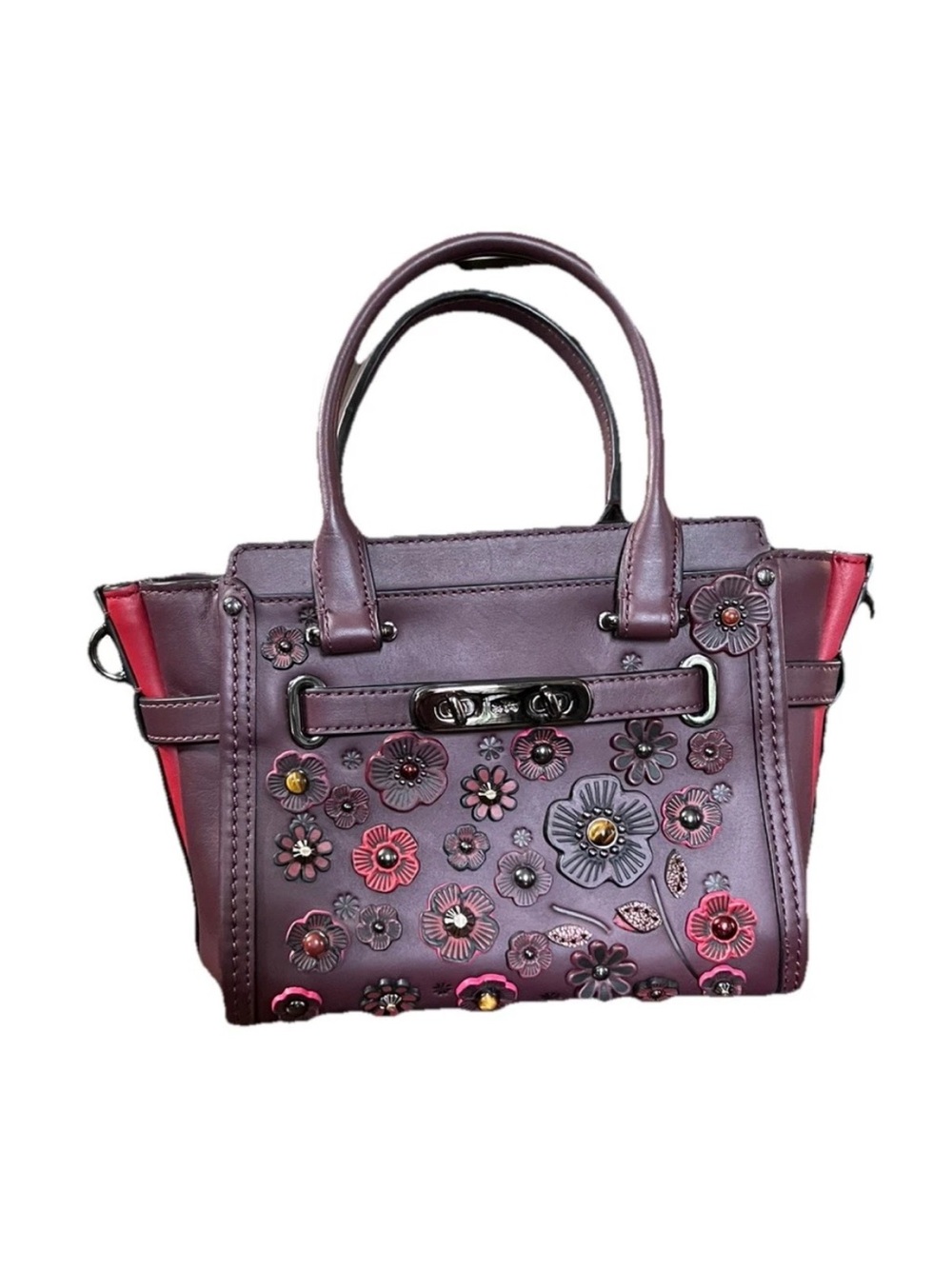 Coach 55523 Rogue 17 Tea Rose Raised Floral Applique Oxblood & Dust Bag - Picture 2 of 16